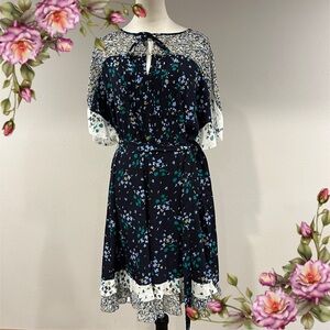 Ann Taylor Floral Midi Dress - Black and Blue